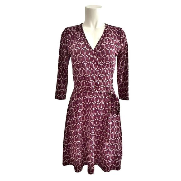 41 Hawthorn Burgundy Geometric Print Faux Wrap Tie Belt Dress size Small - Picture 7 of 7